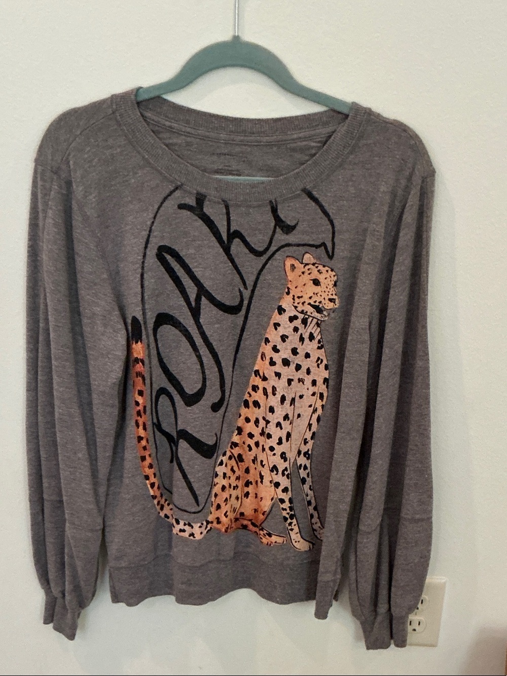 Anthropologie Gray Crewneck Sweater with Leopard Graphic - Picture 1 of 1